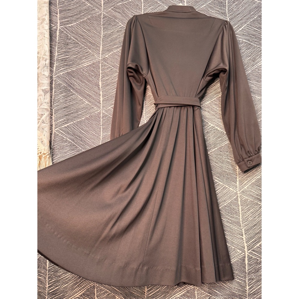 Vintage 70's Quiet Luxury Chocolate Brown Jersey Dress Sz S/M - Picture 6 of 9